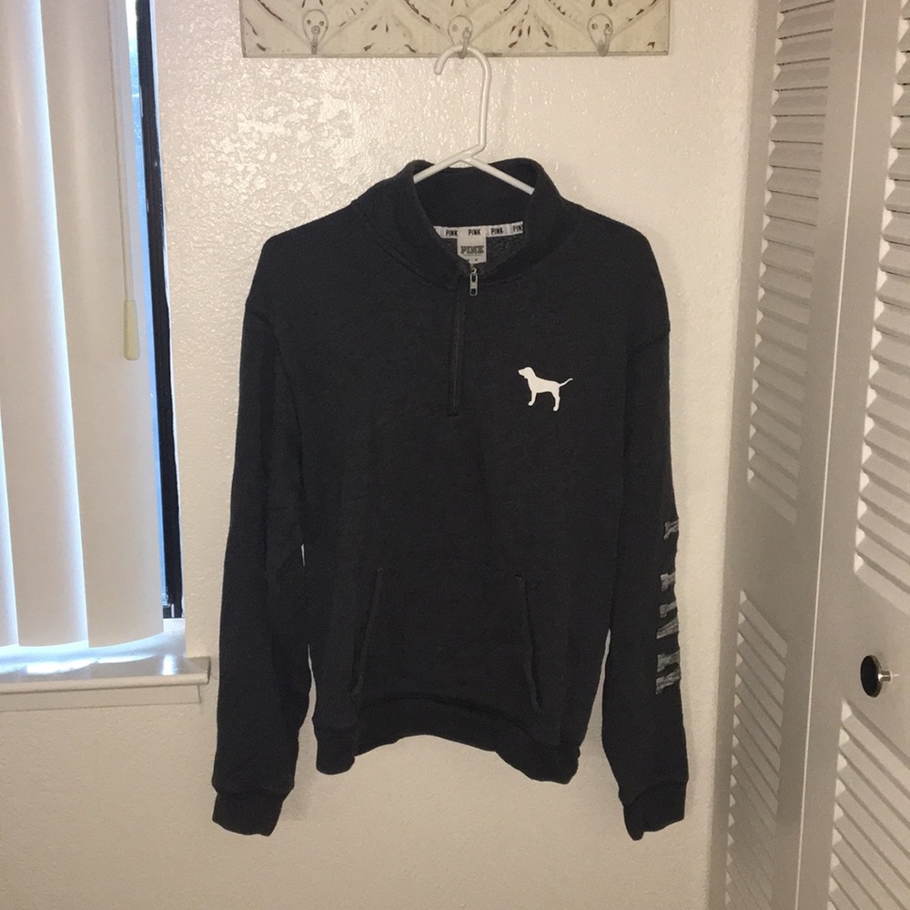 PINK quarter zip sweatshirt with front pocket.